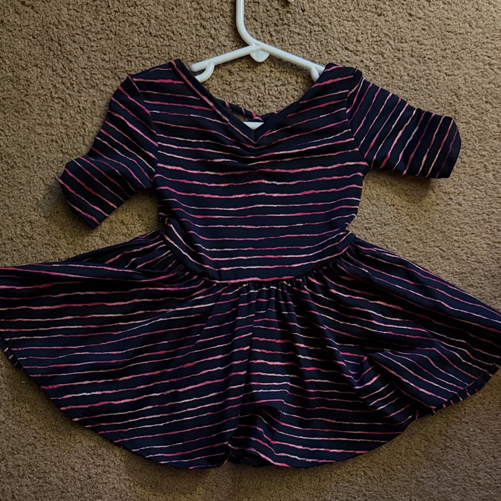 Dot Dot Smile Black Dress with Pink Stripes
